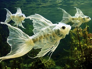 透明金鱼水中优雅游弋