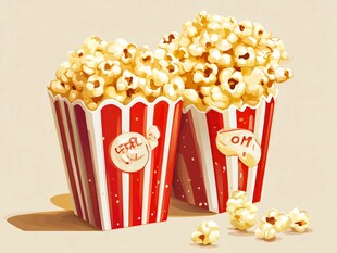 两桶美味爆米花特写