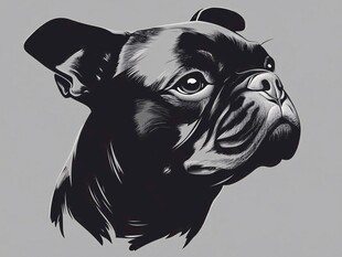 法国斗牛犬黑白插画头像