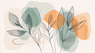 手绘简约植物水彩插画