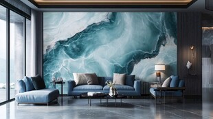 现代轻奢风客厅 蓝调背景墙