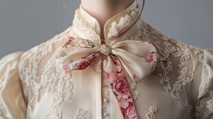 精致蕾丝上衣配花卉蝴蝶结