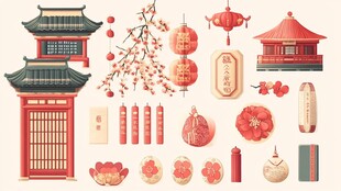 中式传统建筑与节庆元素