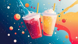 缤纷双杯果汁插画海报