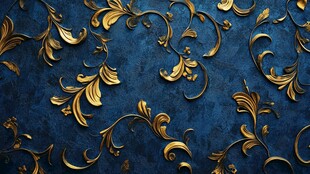 蓝底金色奢华花纹图案