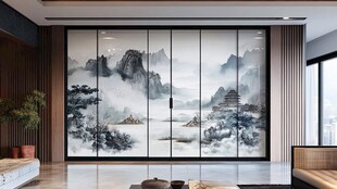 中式山水屏风客厅装饰画