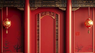 中式红门挂饰喜庆场景