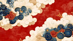 中式云纹红色背景图案
