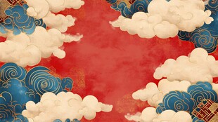 中式祥云红底传统背景图