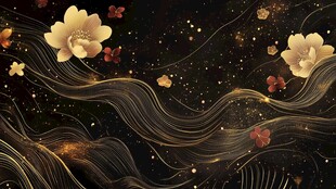 金色繁花星空动感线条图