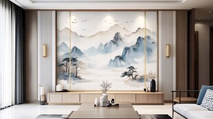 中式客厅山水壁画装饰风
