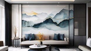 新中式客厅的山水壁画之美