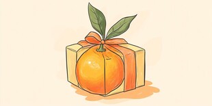 橙色礼盒装水果插画