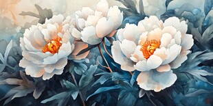 水墨风白牡丹花卉绘画