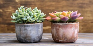 两盆多彩多肉植物小景