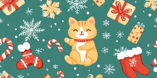 圣诞猫咪与节日元素图案