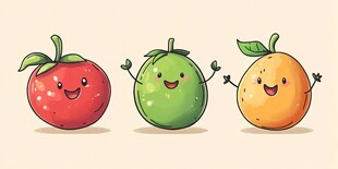 可爱表情的卡通水果三兄弟
