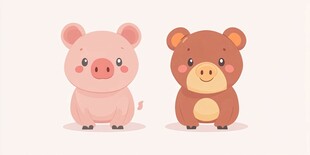 可爱小猪与小熊卡通形象