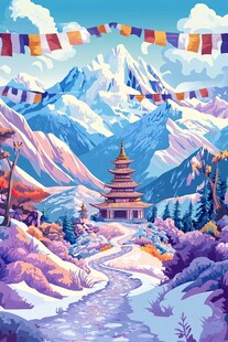 雪山下的梦幻藏式塔景