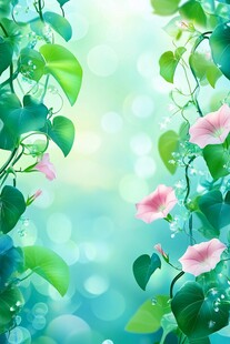 梦幻绿藤间的粉色牵牛花