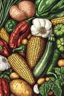 多彩新鲜蔬菜与玉米集合