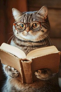 戴眼镜读书的可爱猫咪