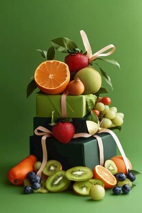 绿底多彩水果与礼盒组合