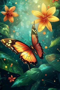 梦幻蝴蝶花间飞舞图景