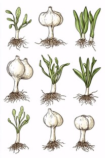 大蒜生长阶段手绘插画