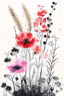 水彩绘就的花卉植物景致