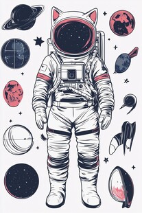 宇航喵与星际元素插画
