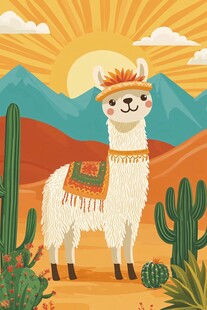 沙漠中的可爱装饰羊驼