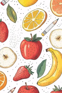 水果铅笔插画无缝图案