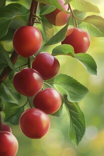 枝头红李 绿叶相伴