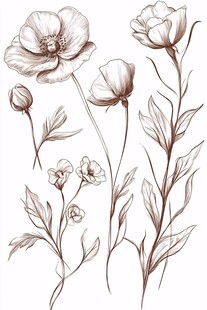 手绘罂粟花植物插画元素