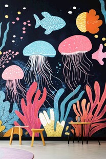 梦幻海底世界儿童房壁画