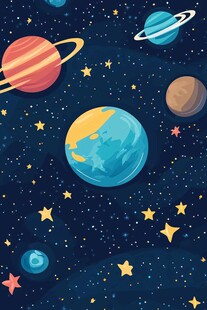 梦幻卡通风格的璀璨宇宙图景