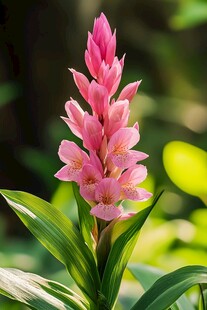 艳丽粉色姜花绽放