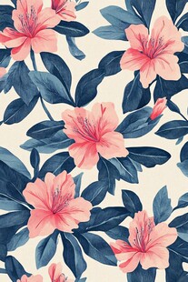 粉色花卉与深蓝叶片图案
