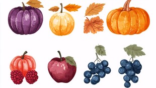秋季蔬果水彩插画素材