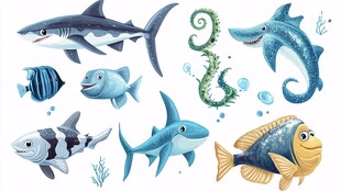 可爱海洋鱼类插画集合