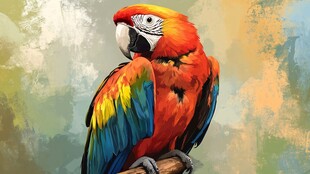 多彩鹦鹉栖息图