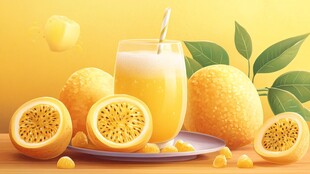 一杯鲜榨美味黄金百香果饮