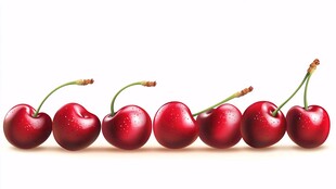 一排鲜红饱满的诱人樱桃