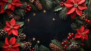 圣诞花卉松果装饰背景图