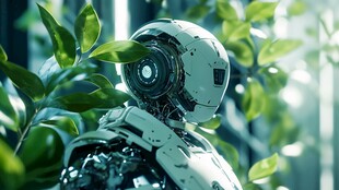 机器人置身绿意盎然环境中