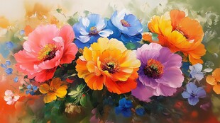 缤纷多彩花卉油画艺术