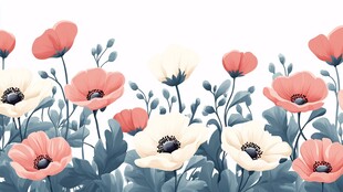 粉色白色花朵植物插画