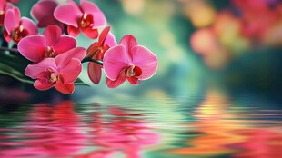 娇艳蝴蝶兰倒映于水面