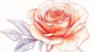 手绘柔美粉橙色玫瑰花